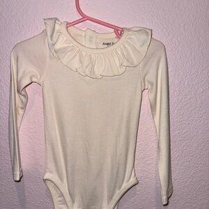 Angel Dear Ivory Ruffle Collar Bodysuit